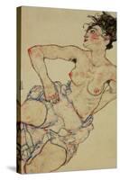 Kneeling Female Semi-Nude, 1917-Egon Schiele-Stretched Canvas
