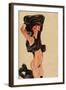 Kneeling Girl, Disrobing, 1910-Egon Schiele-Framed Giclee Print