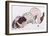 Kneeling Girl, Resting on Both Elbows - Schiele, Egon (1890-1918) - 1917 - Black Chalk, Gouache on-Egon Schiele-Framed Giclee Print