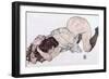 Kneeling Girl, Resting on Both Elbows - Schiele, Egon (1890-1918) - 1917 - Black Chalk, Gouache on-Egon Schiele-Framed Giclee Print