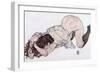 Kneeling Girl, Resting on Both Elbows - Schiele, Egon (1890-1918) - 1917 - Black Chalk, Gouache on-Egon Schiele-Framed Giclee Print