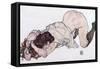 Kneeling Girl, Resting on Both Elbows - Schiele, Egon (1890-1918) - 1917 - Black Chalk, Gouache on-Egon Schiele-Framed Stretched Canvas