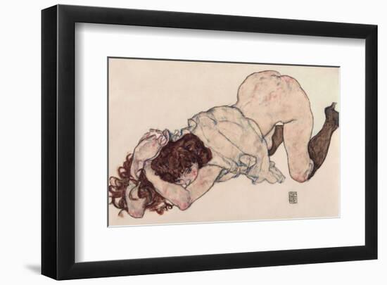 Kneeling Girl, Resting on Both Elbows-Egon Schiele-Framed Art Print