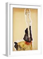 Kneeling Girl with Spanish Skirt; Knieendes Madchenmit Spanischem Rock, 1911-Egon Schiele-Framed Giclee Print