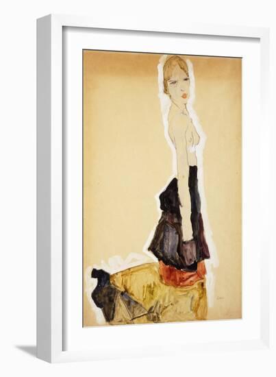 Kneeling Girl with Spanish Skirt; Knieendes Madchenmit Spanischem Rock, 1911-Egon Schiele-Framed Giclee Print