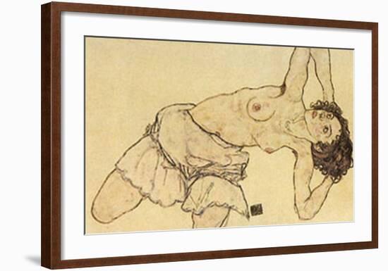 Kneeling Half Naked-Egon Schiele-Framed Art Print