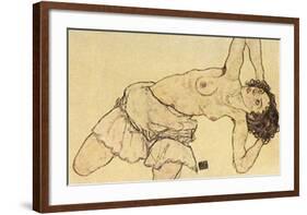 Kneeling Half Naked-Egon Schiele-Framed Art Print