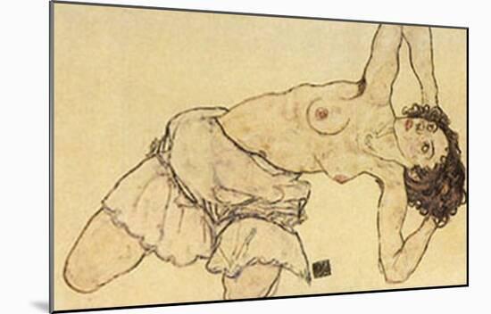 Kneeling Half Naked-Egon Schiele-Mounted Art Print