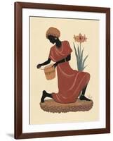 Kneeling Left Weaving Basket - Orange Dress-Judy Mastrangelo-Framed Giclee Print