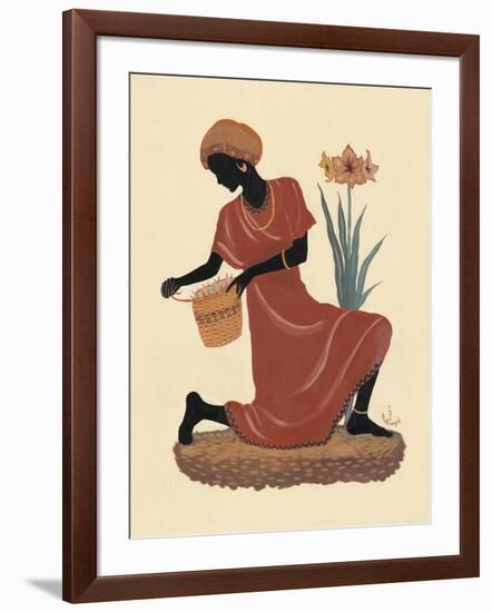 Kneeling Left Weaving Basket - Orange Dress-Judy Mastrangelo-Framed Giclee Print
