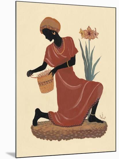 Kneeling Left Weaving Basket - Orange Dress-Judy Mastrangelo-Mounted Giclee Print