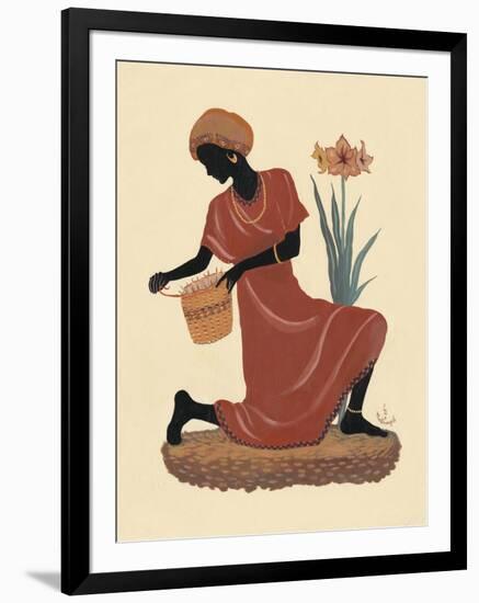 Kneeling Left Weaving Basket - Orange Dress-Judy Mastrangelo-Framed Giclee Print