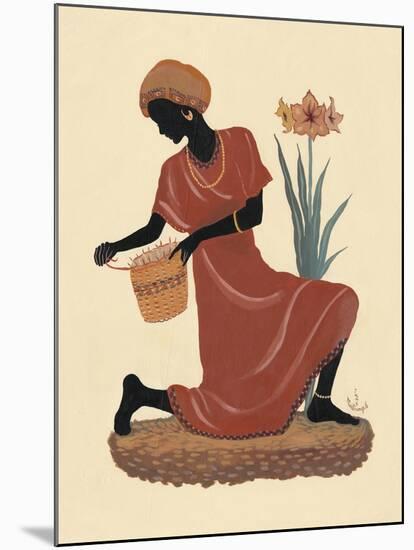 Kneeling Left Weaving Basket - Orange Dress-Judy Mastrangelo-Mounted Giclee Print