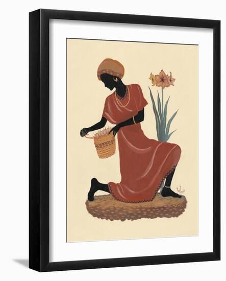 Kneeling Left Weaving Basket - Orange Dress-Judy Mastrangelo-Framed Giclee Print