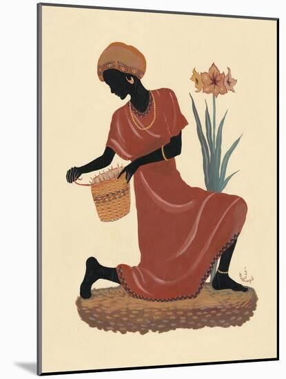 Kneeling Left Weaving Basket - Orange Dress-Judy Mastrangelo-Mounted Giclee Print