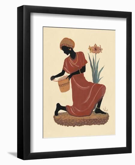 Kneeling Left Weaving Basket - Orange Dress-Judy Mastrangelo-Framed Premium Giclee Print