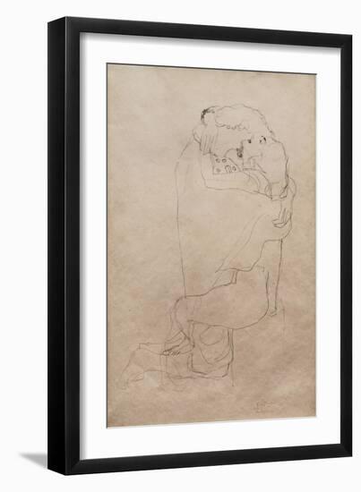 Kneeling Man and Seated Woman Embracing-Gustav Klimt-Framed Giclee Print