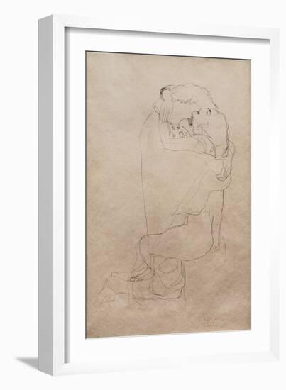 Kneeling Man and Seated Woman Embracing-Gustav Klimt-Framed Giclee Print