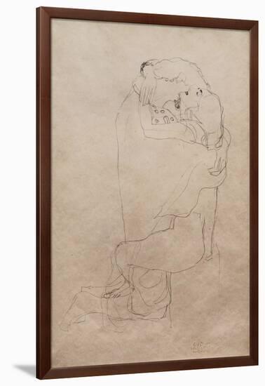 Kneeling Man and Seated Woman Embracing-Gustav Klimt-Framed Giclee Print