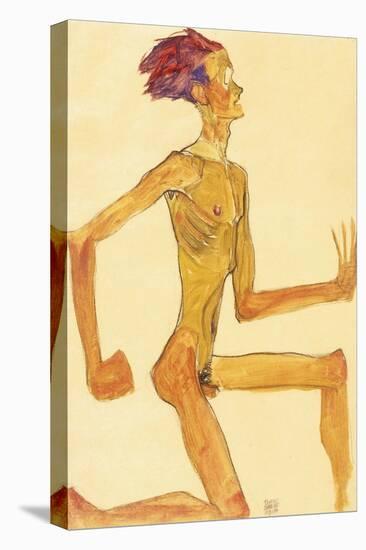 Kneeling Naked Man, in Profile to the Right-Egon Schiele-Stretched Canvas