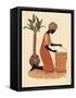 Kneeling Right Weaving Basket - Orange Dress-Judy Mastrangelo-Framed Stretched Canvas
