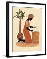 Kneeling Right Weaving Basket - Orange Dress-Judy Mastrangelo-Framed Giclee Print