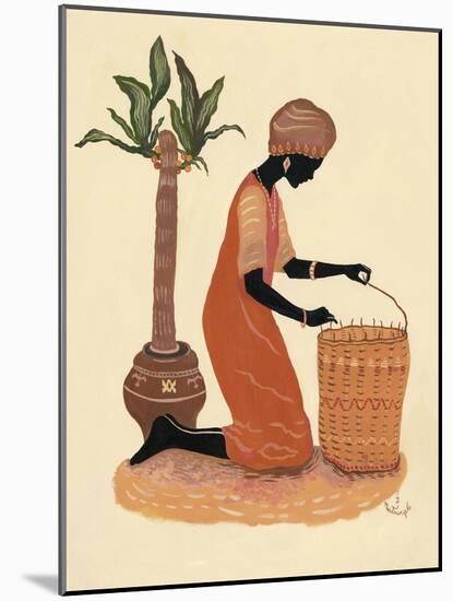 Kneeling Right Weaving Basket - Orange Dress-Judy Mastrangelo-Mounted Giclee Print