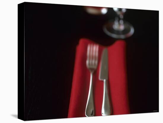 Knife and Fork on Red Napkin-Michael Paul-Stretched Canvas