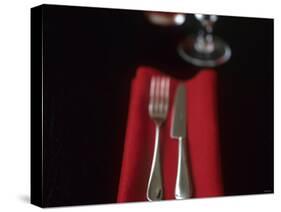 Knife and Fork on Red Napkin-Michael Paul-Stretched Canvas