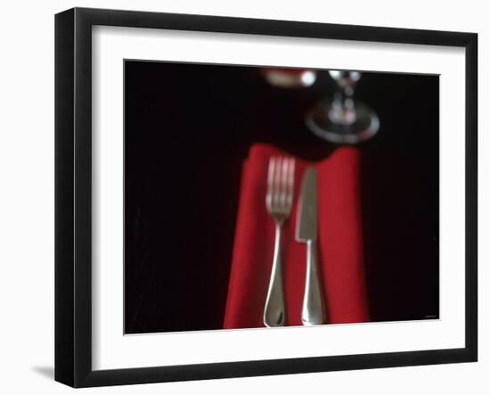 Knife and Fork on Red Napkin-Michael Paul-Framed Photographic Print