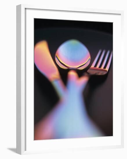 Knife, Fork and Spoon in Red and Blue Light-Vladimir Shulevsky-Framed Photographic Print