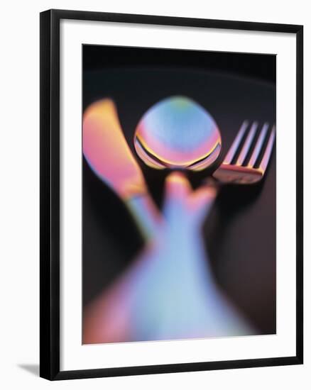 Knife, Fork and Spoon in Red and Blue Light-Vladimir Shulevsky-Framed Photographic Print