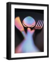 Knife, Fork and Spoon in Red and Blue Light-Vladimir Shulevsky-Framed Photographic Print