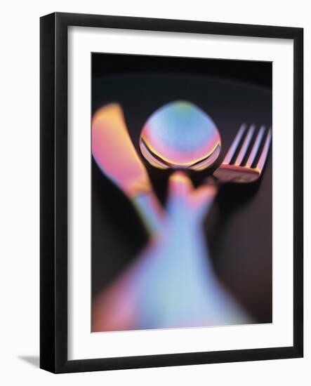 Knife, Fork and Spoon in Red and Blue Light-Vladimir Shulevsky-Framed Photographic Print