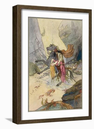 Knight and Maiden at the Bottom of the Sea-Warwick Goble-Framed Art Print