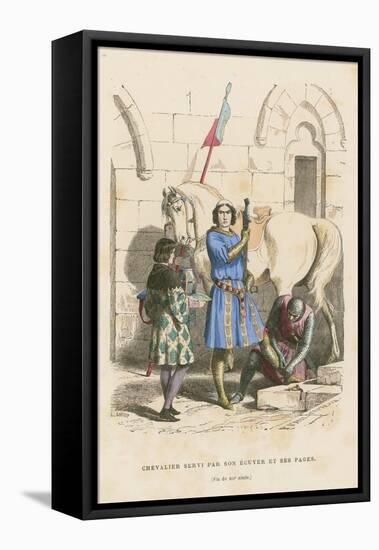 Knight Being Attended to by His Squire and Page, Late 12th Century-null-Framed Stretched Canvas