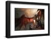 Knight Fighting Fire Dragon-null-Framed Art Print