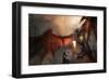 Knight Fighting Fire Dragon-null-Framed Art Print