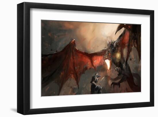 Knight Fighting Fire Dragon-null-Framed Art Print