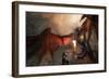 Knight Fighting Fire Dragon-null-Framed Art Print