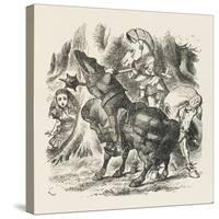 Knights Alice Watches the Fight Between the Red Knight and the White Knight-John Tenniel-Stretched Canvas