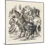 Knights Alice Watches the Fight Between the Red Knight and the White Knight-John Tenniel-Mounted Art Print