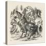 Knights Alice Watches the Fight Between the Red Knight and the White Knight-John Tenniel-Stretched Canvas