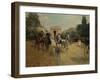 Knights and Carriages on Bois De Boulogne Avenue, with Arc De Triomphe in Background-Georges Stein-Framed Giclee Print