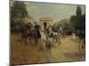 Knights and Carriages on Bois De Boulogne Avenue, with Arc De Triomphe in Background-Georges Stein-Mounted Giclee Print