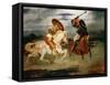 Knights Fighting in the Countryside-Eugene Delacroix-Framed Stretched Canvas