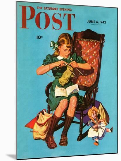 "Knitting for the War Effort," Saturday Evening Post Cover, June 6, 1942-James W. Schucker-Mounted Giclee Print