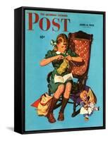 "Knitting for the War Effort," Saturday Evening Post Cover, June 6, 1942-James W. Schucker-Framed Stretched Canvas