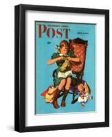 "Knitting for the War Effort," Saturday Evening Post Cover, June 6, 1942-James W. Schucker-Framed Giclee Print