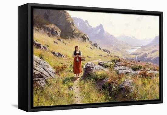 Knitting in a Norwegian Landscape-Hans Dahl-Framed Stretched Canvas